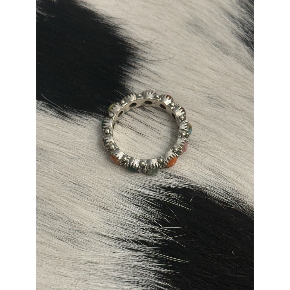 Native American Sterling Silver Orange Spiny Pink Multistone Eternity Ring - Picture 6 of 13